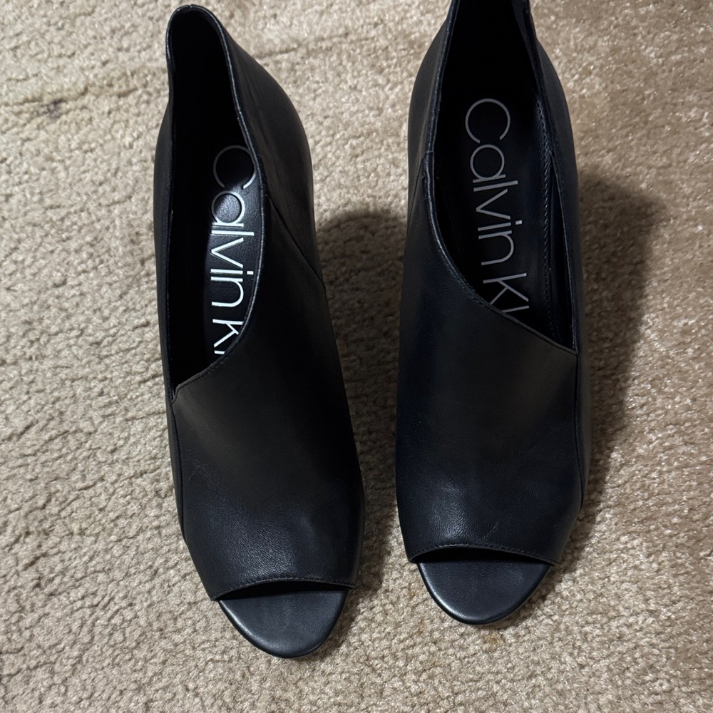 Calvin Klein Black Peep-Toe Heeled Boots